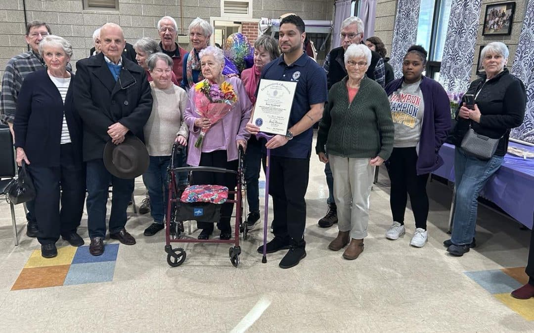 Betty Steadward receives Indian Orchard’s purple cane