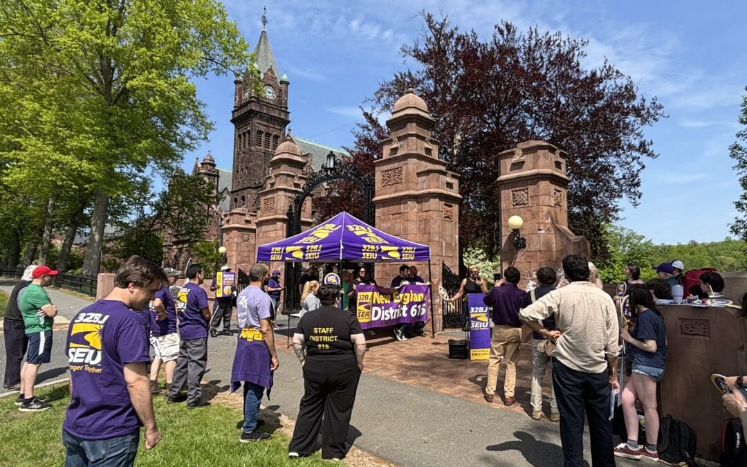 Mount Holyoke College service workers rally for union contracts