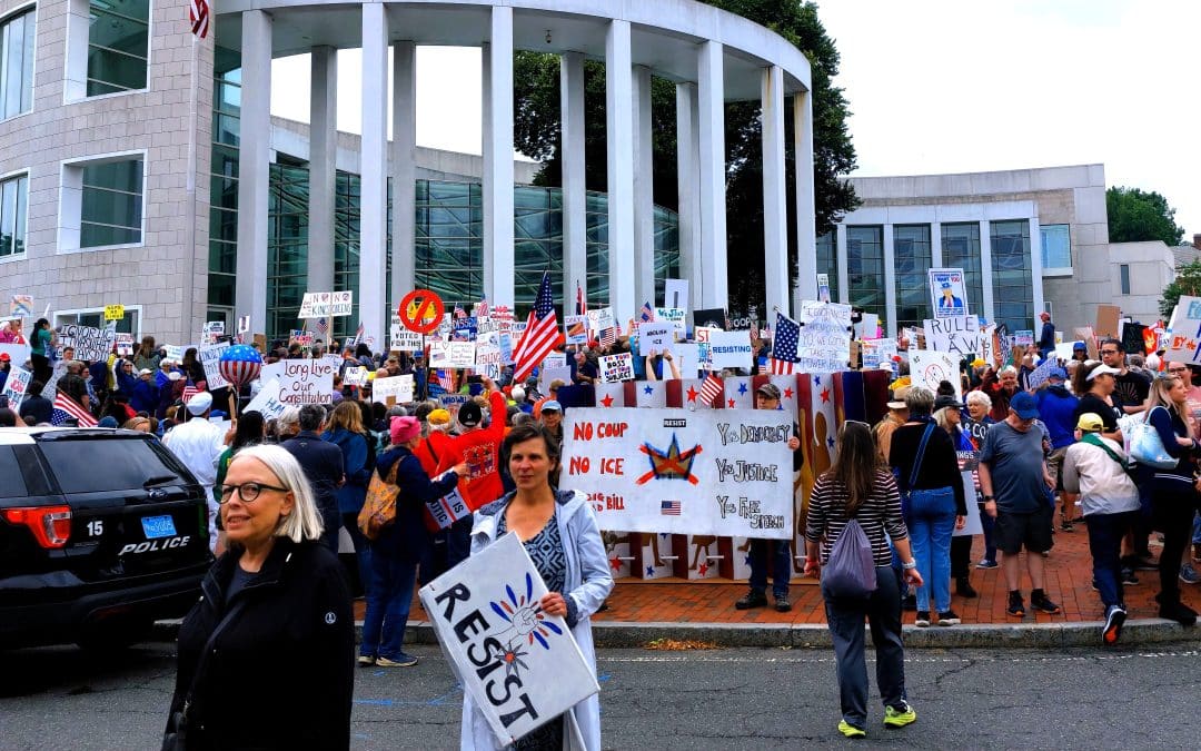 Thousands at ‘No Kings’ protest rail against Trump admin