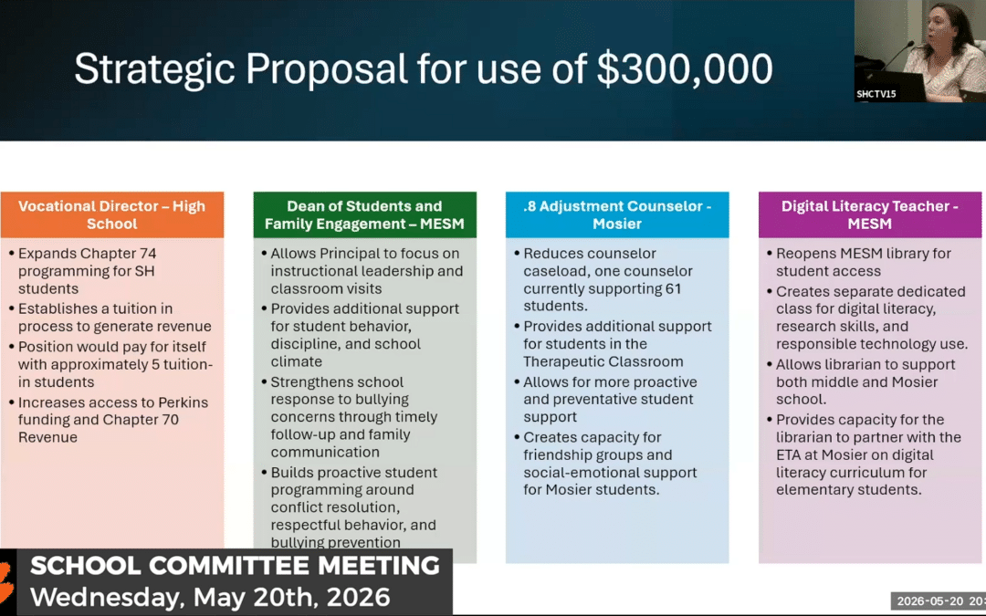 South Hadley superintendent proposes using free cash for four positions in FY27